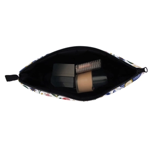 Portable floral makeup bag with spacious interior for travel toiletries storage