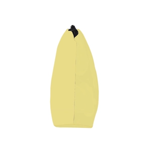 Macro detail of a banana-shaped yellow storage pouch featuring a black top zipper closure