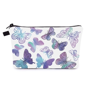 Trousse de Maquillage de Voyage Portable pour Femmes Imprimé Papillon en Polyester Organisateur Cosmétique Grande Capacité