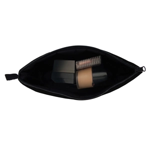 Portable black makeup bag with skull print pattern and top zipper for travel storage