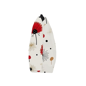 Detailed side view of dandelion print makeup bag showing black zipper and fabric texture