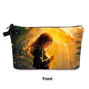 Détail de la trousse de toilette avec illustration d'une fille au parapluie lumineux