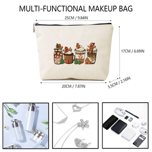 Linen style Christmas makeup bag with gingerbread prints and dimension annotations