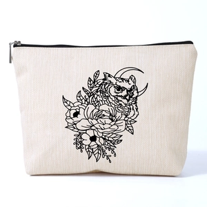 Vintage Owl Pattern Polyester Toiletry Bag Printed Floral Makeup Organizer Zipper Travel Cosmetic Storage Pouch Bag For Women