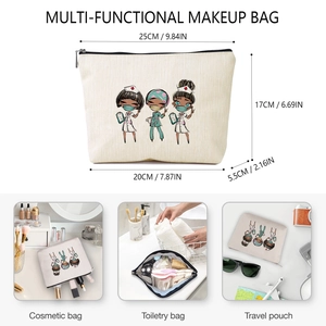 Trousse à maquillage en lin avec motif infirmière et dimensions 25x17x5,5cm pour voyage