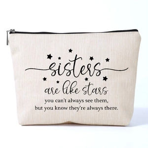 Vintage Polyester Cosmetic Bag Sisters Are Like Stars Letter Printed Travel Makeup Organizer Zipper Toiletry Storage Pouch For Women