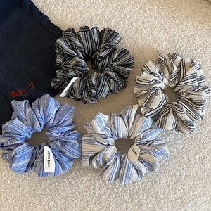 Chouchous en Tissu à Rayures Style Français pour Femmes Coréen Élégant Bleu Sel de Mer Noir Élastiques Cheveux Fait Main