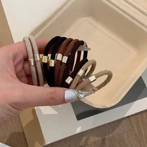 High elasticity hair ties with gold metal accents in neutral earth tones for ponytail