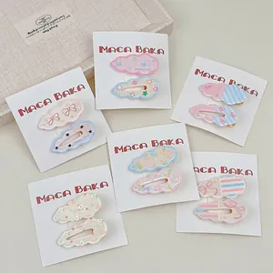Cloud Shape Hair Clips Set Sweet Floral Bowknot Checkered Pattern Resin Duckbill Clips For Women Girls Hair Accessories