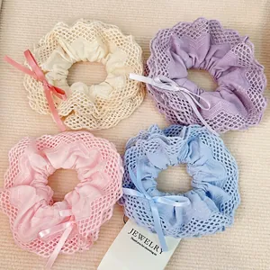 Women Sweet Lace Scrunchies Ribbon Bow Hair Ties Elegant Fabric Large Elastic Hair Bands Korean Ponytail Holder Accessories