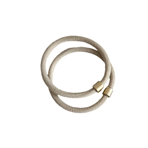Two high-elastic woven hair bands in khaki with matte gold metal buckles on white background