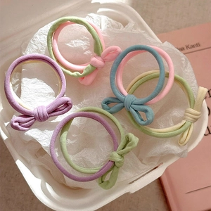 Macaron color knitted bow hair ties set with high elastic bands in various pastel shades