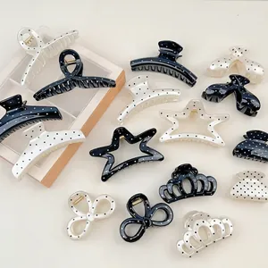 French Vintage Black White Polka Dot Hair Claw Clip Large Resin Shark Clip Elegant Hair Accessories For Women Daily Styling