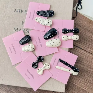 French Style Polka Dot Resin Hair Clips For Women Handmade Bow Geometric Duckbill Side Clips Black White Vintage Hair Accessories