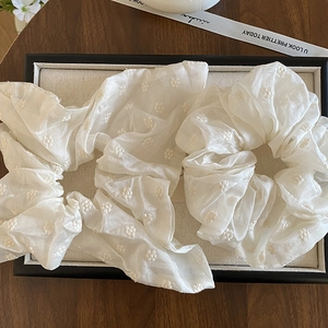 Style Coréen Blanc Crème Tissu Chouchous Élégant Plissé Attaches de Cheveux Pour Femmes Brodé Floral Accessoires de Cheveux