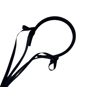 Elegant black satin headband with long flowing ribbons in a minimalist ballet style