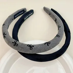 Korean Style Sweet Bow Print Sponge Padded Headband For Women High Skull Top Fabric Hair Hoop Aesthetic Daily Hair Accessories