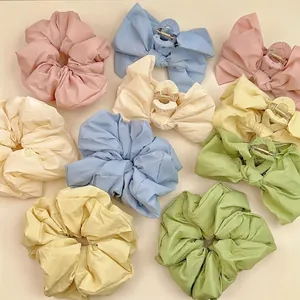 Pince à Cheveux Grand Nœud et Chouchou en Tissu Plissé pour Femmes Accessoires de Cheveux Coréens Frais et Sucrés