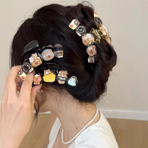 Pinces à cheveux ours et donut en résine marron café pour des coiffures mignonnes