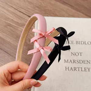 Pink and black satin bow headband set with elegant ballet style for fairy hair decoration