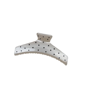 French style white hair claw clip with black polka dots for women daily elegant hair style