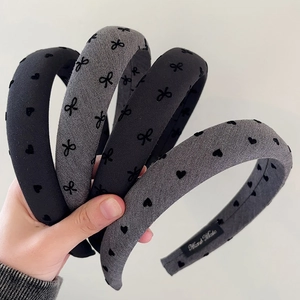 Summer polka dot sponge headbands in black and grey with heart and bow patterns