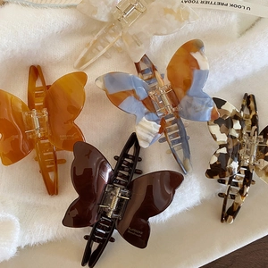 French Style Acetate Butterfly Hair Claw Clip Vintage Marbled Butterfly Hairpin Handmade Shark Clip For Women Daily Styling