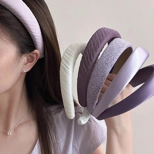Serre-tête Rembourré Large pour Femme Violet Plissé à Pois Fait à la Main en Tissu Accessoires de Coiffure Élégants pour le Quotidien