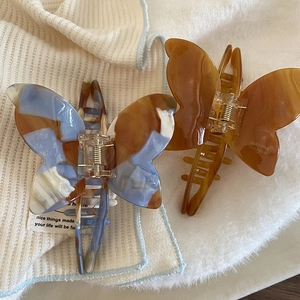 French style butterfly acetate hair claw clips with elegant marbled and amber texture