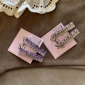 Korean Style Rectangular Rhinestone Duckbill Hair Clip For Women Alloy Artificial Crystal Side Clip Bangs Hair Accessory