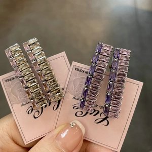 Sparkling rectangle rhinestone hair clips set in purple and champagne gold tones