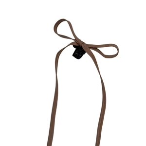 Barrette nœud style ballet en cuir marron avec long ruban et mini pince à cheveux
