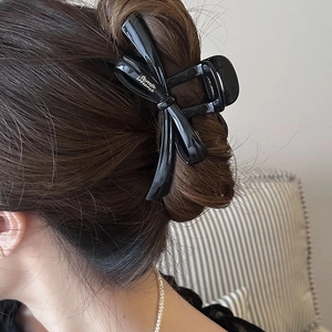 Pince à cheveux nœud noir élégante avec lettrage blanc pour accessoires cheveux style français