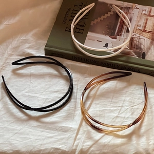 Three-piece set of double-layer acrylic headbands with non-slip teeth in white, black and amber