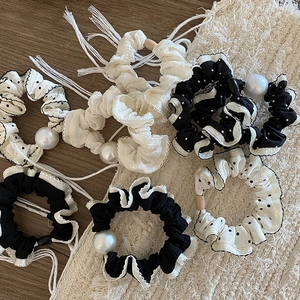 Koreanische Polka Dot Haargummis Künstliche Perle Haarbänder Hohe Elastizität Stoff Pferdeschwanz Halter Damen Mädchen Frische Haarschmuck