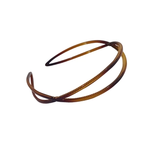 Amber tortoiseshell double-layer crossed headband with anti-slip teeth for women