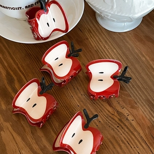 Sweet Red Apple Shape Hair Claw Clip For Women 2024 Summer Cute Fruit Cellulose Acetate Shark Clip Large Small Hair Accessories