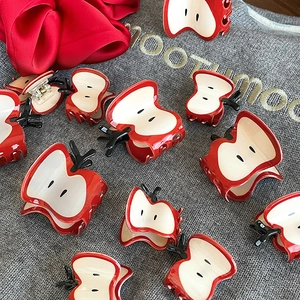 Sweet red apple hair claw clips for women, elegant fruit design shark clip accessories
