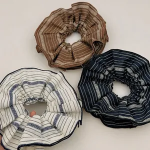 Korean Retro Fabric Stripe Scrunchies Women Jacquard Pattern Elastic Hair Ties Handmade Ponytail Holder Accessories