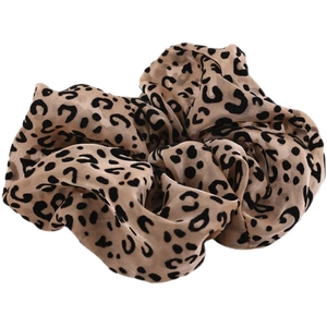 Large leopard print mesh scrunchie in khaki chiffon for women hair accessories