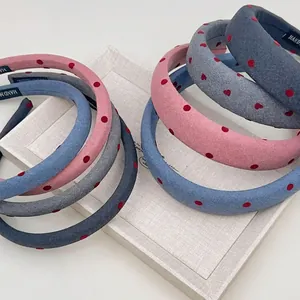 Padded polka dot and heart pattern fabric headbands in assorted colors for women