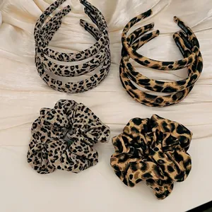 French Retro Leopard Print Fabric Headband Wide Hairband For Women Handmade Leopard Scrunchy High Top Hair Accessories