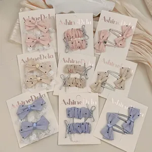 Spitzen-Haarspangen-Set mit Schleifen und Polka-Dots in süßen Pastellfarben