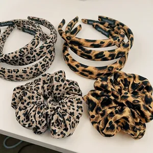 French vintage leopard print headband and scrunchie set for elegant hair styling