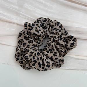 French vintage leopard print hair scrunchie made of soft pleated fabric for daily use