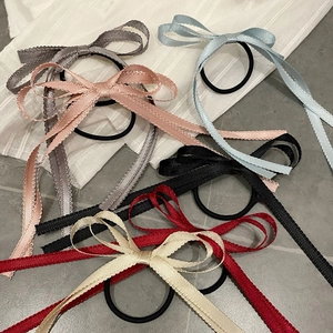 Elastico per capelli stile francese con lunghi nastri in pizzo e fiocchi in sei colori