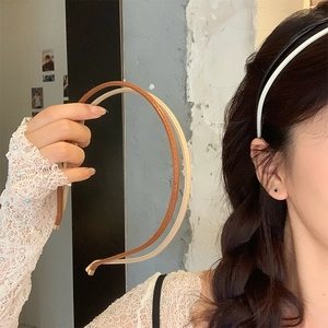 Elegant thin PU leather headbands set in brown beige and black colors for women