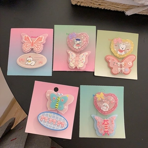 Lot de 5 paires de pinces à cheveux papillon et cœur en acrylique aux tons pastels