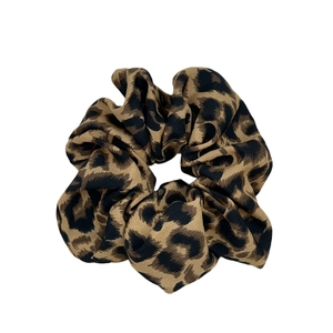 French vintage leopard print oversized fabric scrunchie with soft pleated texture