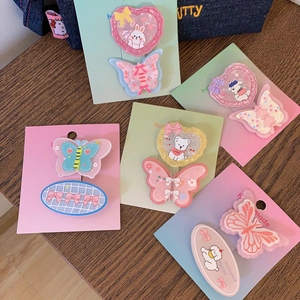 Lot de 5 jolies barrettes en acrylique papillon et cœur aux couleurs pastel pour filles